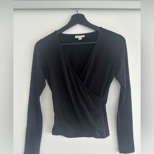 Frank & Oak Black Long Sleeve V Neck Top